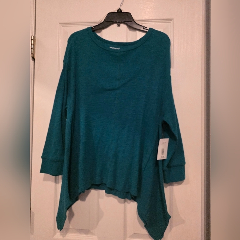 NWT- Wesrbound Women’s Teal Asymmetric Pullover Top - Lightweight Sweater